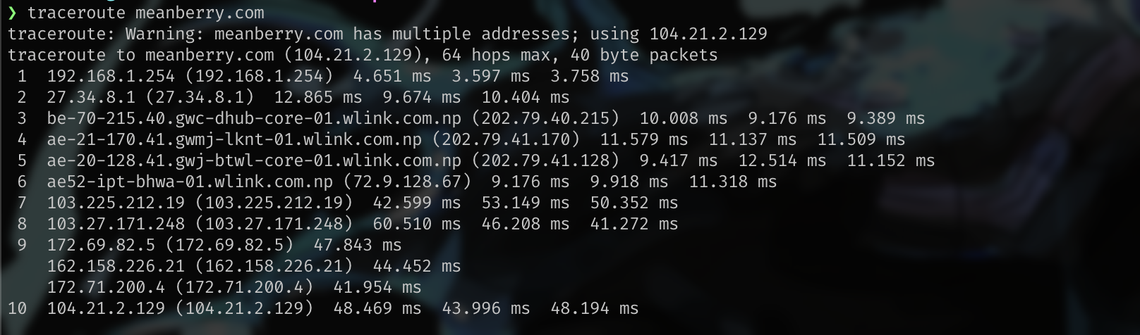 Traceroute result